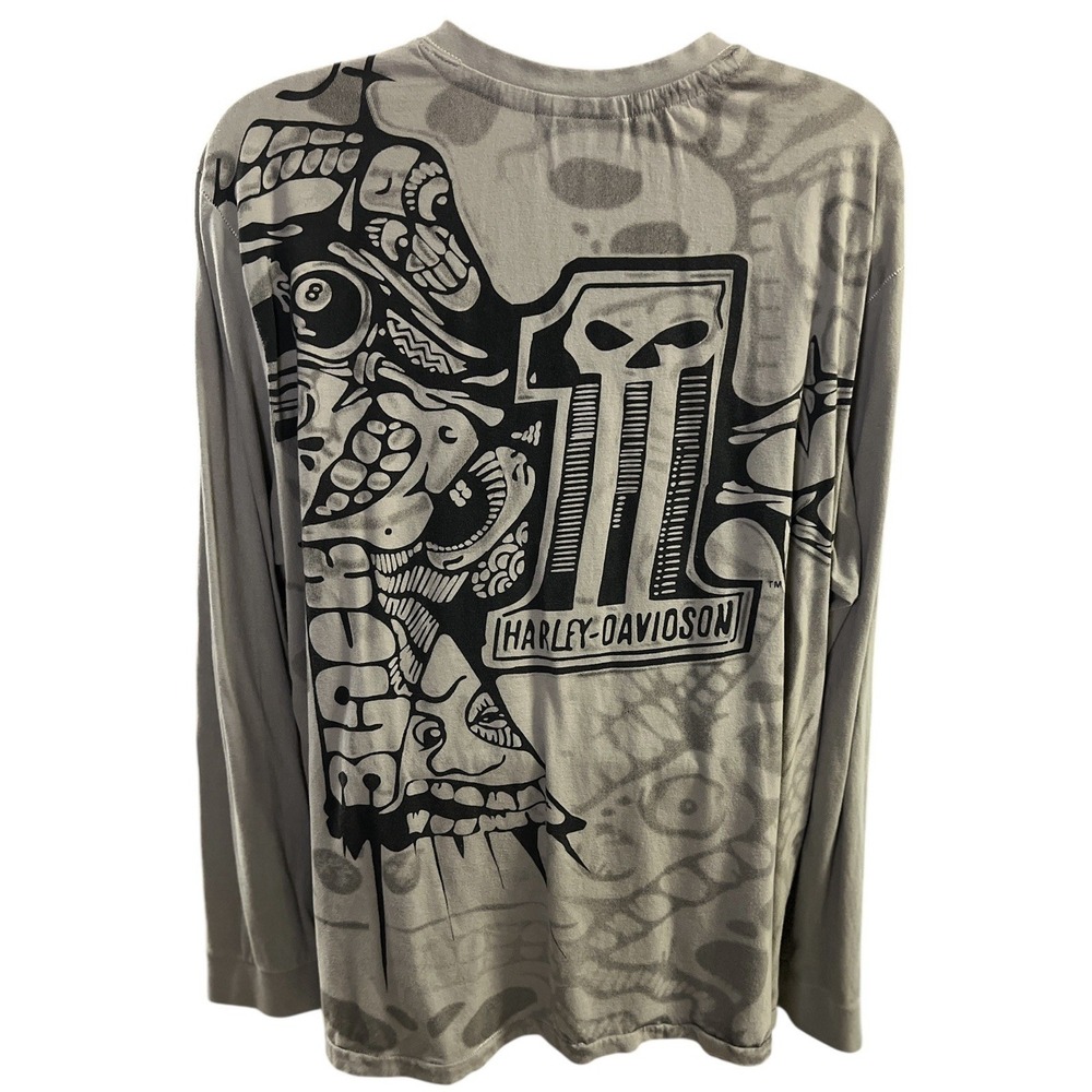 Harley-Davidson Punisher Skull Logo Long Sleeve Henley Shirt Biker Brown 2XL - Picture 4 of 9